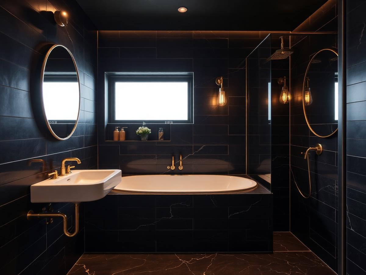 Modern black-and-gold bathroom renovation